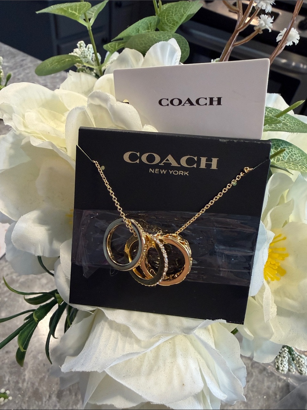 COACH Tri-Ring Necklace in Gold